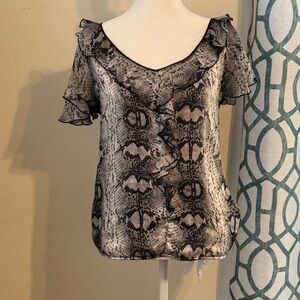 White House Black Market Snake Print Ruffle Blouse